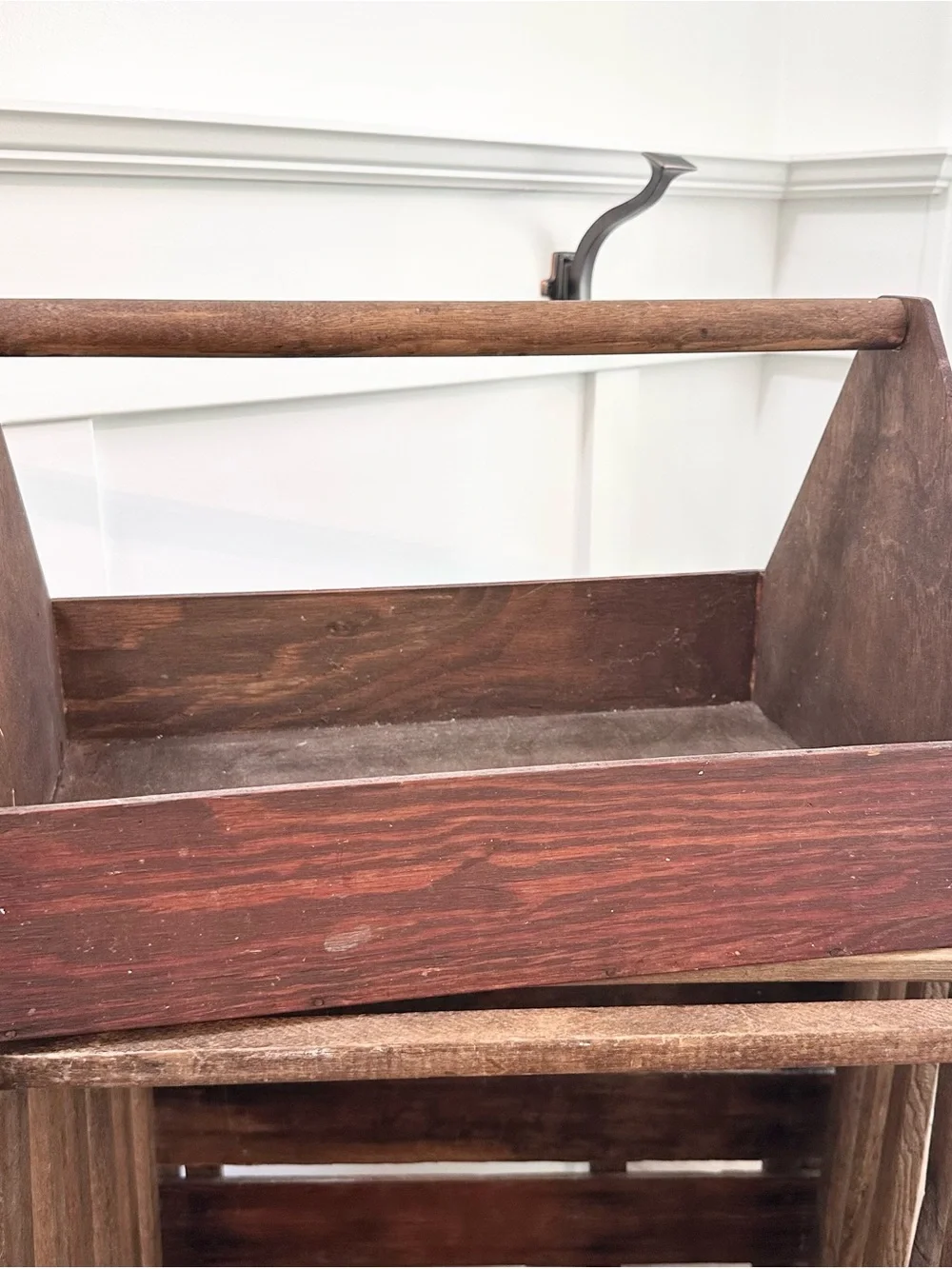 Large Wooden Toolbox Caddy Carpenter Primitive Style Crate Tote 16 x 10 x 10